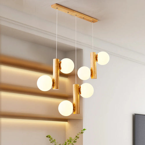 suspension moderne en bois et verre pour restaurant - vue 3 sur 10