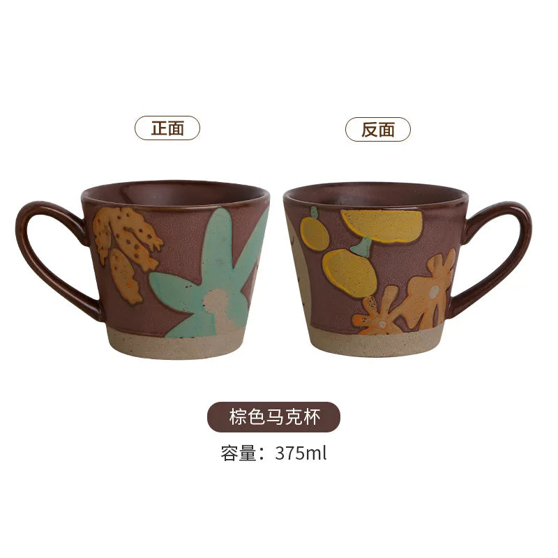 Mug ceramique retro motif floral peint main personnalisable