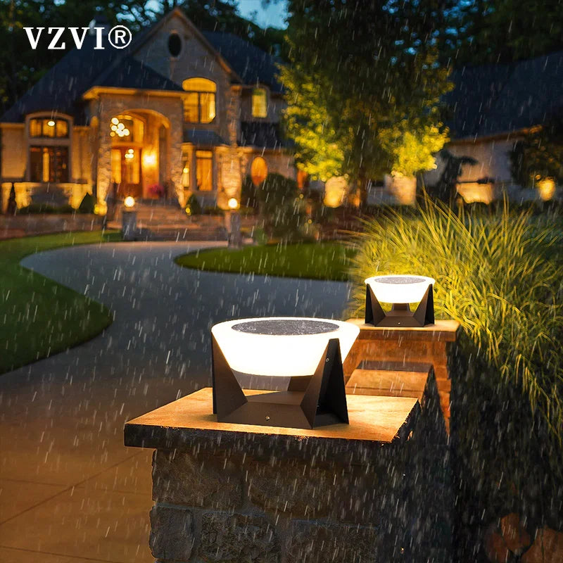 VZVI lumières solaires extérieur jardin lumière colonne lampes poteau lumière étanche clôture porte capuchon lumière lanterne lampe frontale Patio décor