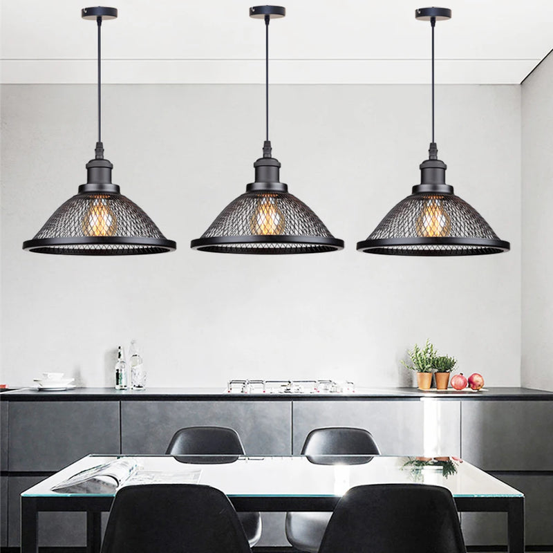 Rétro LED Vintage noir fer Net-Cage cuisine suspension lampe suspendue pour chambre salon Restaurant luminaire