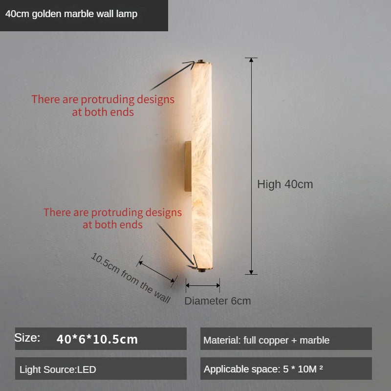 applique murale led en cuivre et marbre moderne luxe éclairage intérieur - vue 13 sur 14