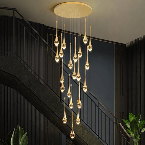 2024 Teardrop LED chandelier staircase luxury corridor long spiral crystal lamp modern home decorative chandelier fixtures - vue 2 sur 15