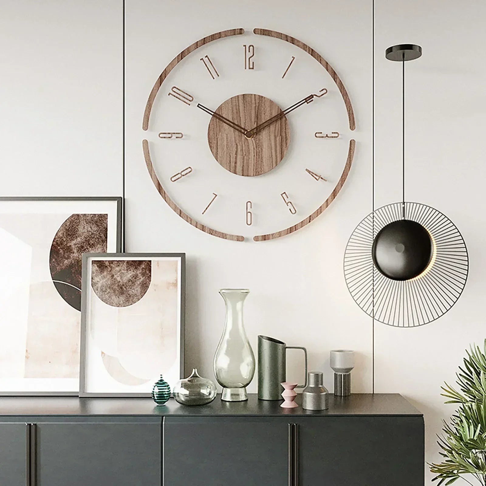 horloge murale silencieuse en bois massif design nordique créatif - vue 3 sur 12