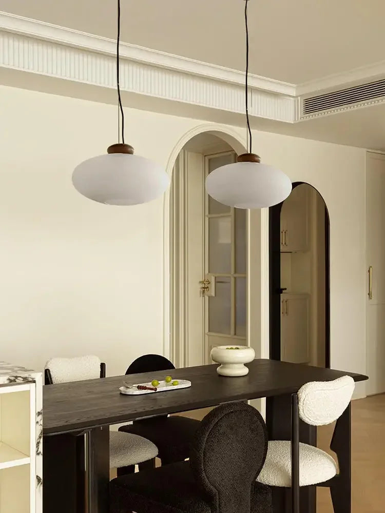 lustre rétro en verre et bois pour décoration intérieure - vue 4 sur 8