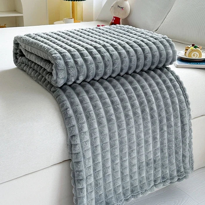 Plaid flanelle carreaux imitation fourrure pour salon hiver