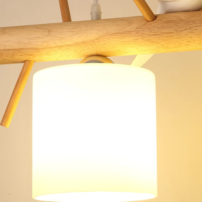 lustre nordique en bois massif avec oiseaux pour décoration intérieure - vue 6 sur 9