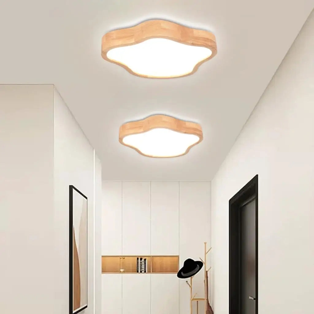 Lampe nordique bois forme nuage montée plafonnier - vue 5 sur 6