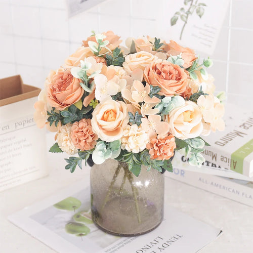 fleurs artificielles soie pivoine hortensia décoration mariage bouquet - vue 6 sur 40