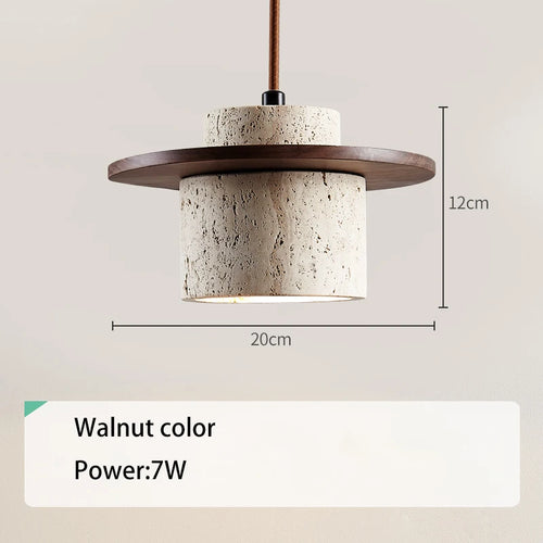 Suspension style japonais led vintage en pierre et bois - vue 8 sur 7