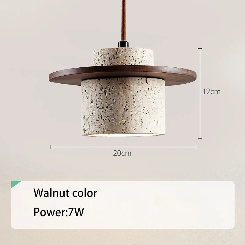 Suspension style japonais led vintage en pierre et bois - vue 7 sur 7