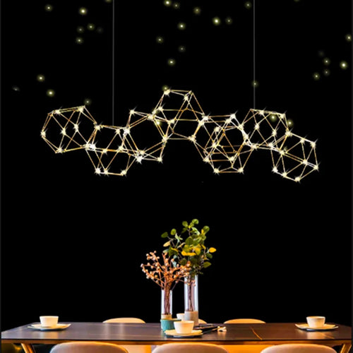 lustre luciole polygonal design nordique en acier inoxydable - vue 2 sur 22
