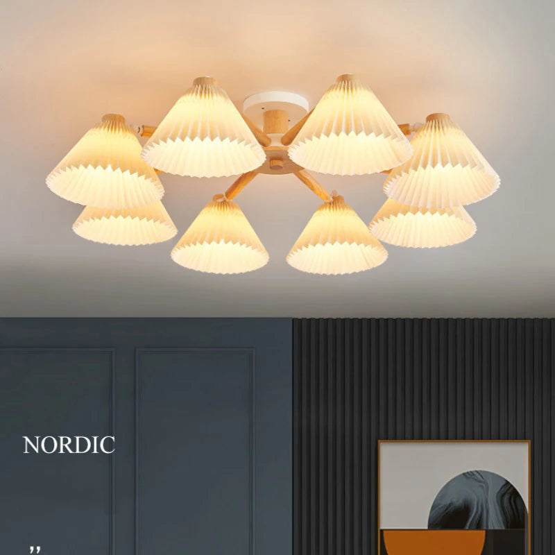 Plafonnier moderne nordique pour salon salle à manger parapluie plissé lampes suspendues en bois E27 luminaires pour la maison