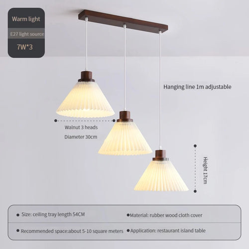 suspension moderne en tissu plissé avec base en bois - vue 10 sur 14