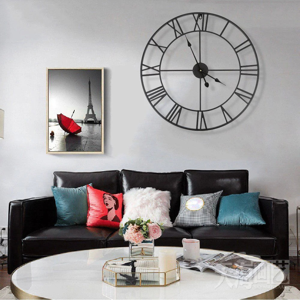 horloge murale nordique rétro en métal chiffres romains pour décoration extérieure - vue 3 sur 6