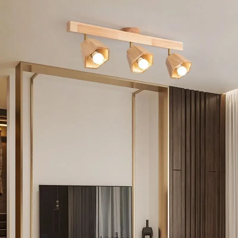 Plafonnier à spots en bois géométrique de Style japonais - vue 4 sur 3