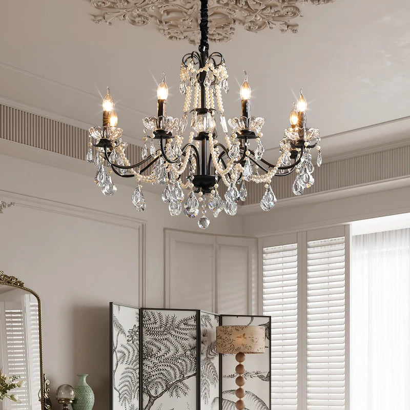 lustre moderne en cristal avec perles et éclairage led - vue 3 sur 10