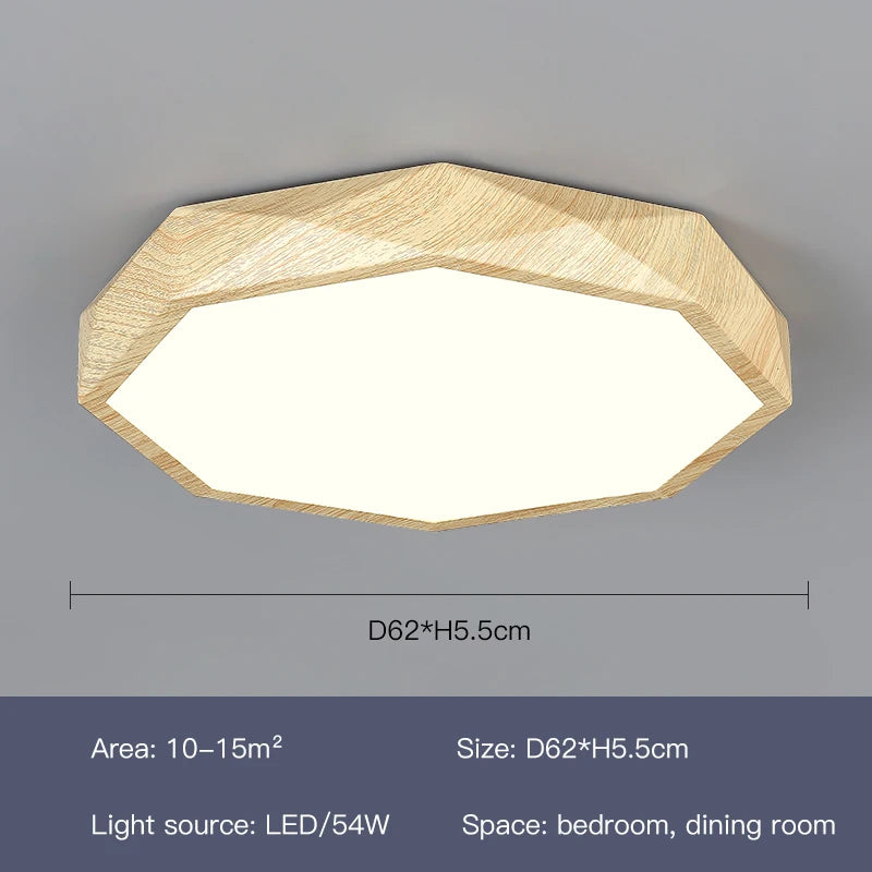 plafonnier led moderne en bois et métal design géométrique - vue 10 sur 14