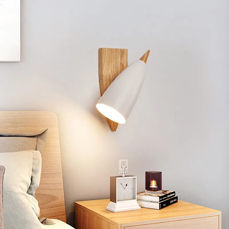 Applique moderne bois nordique LED chambre couloir éclairage - vue 2 sur 8