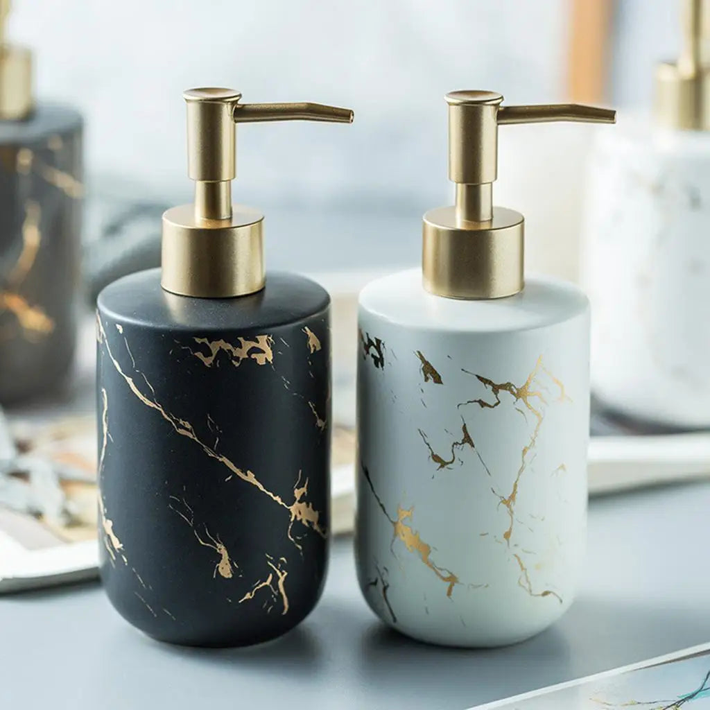 distributeur de savon rechargeable en céramique motif marbre 300 ml - vue 4 sur 6