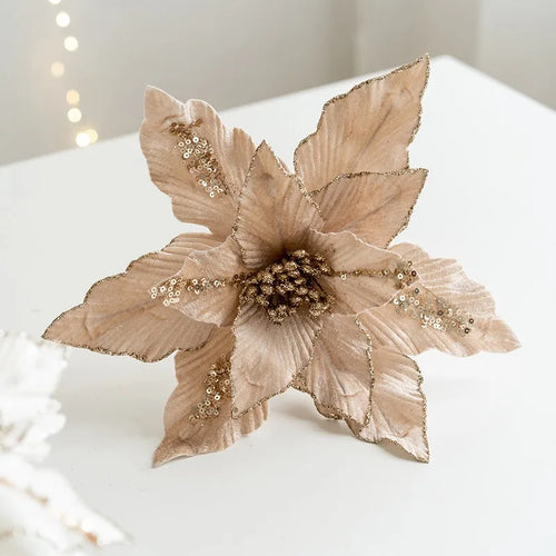 fleur de noël artificielle en velours pailleté décoration festive pour maison - vue 6 sur 12