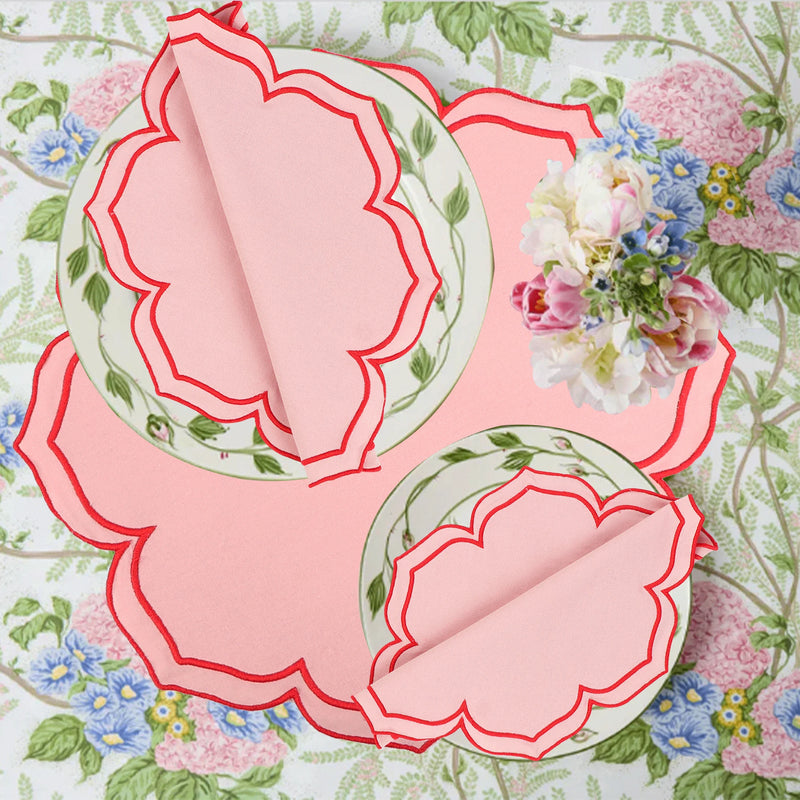 Serviette de table coton épais bord lotus pastoral