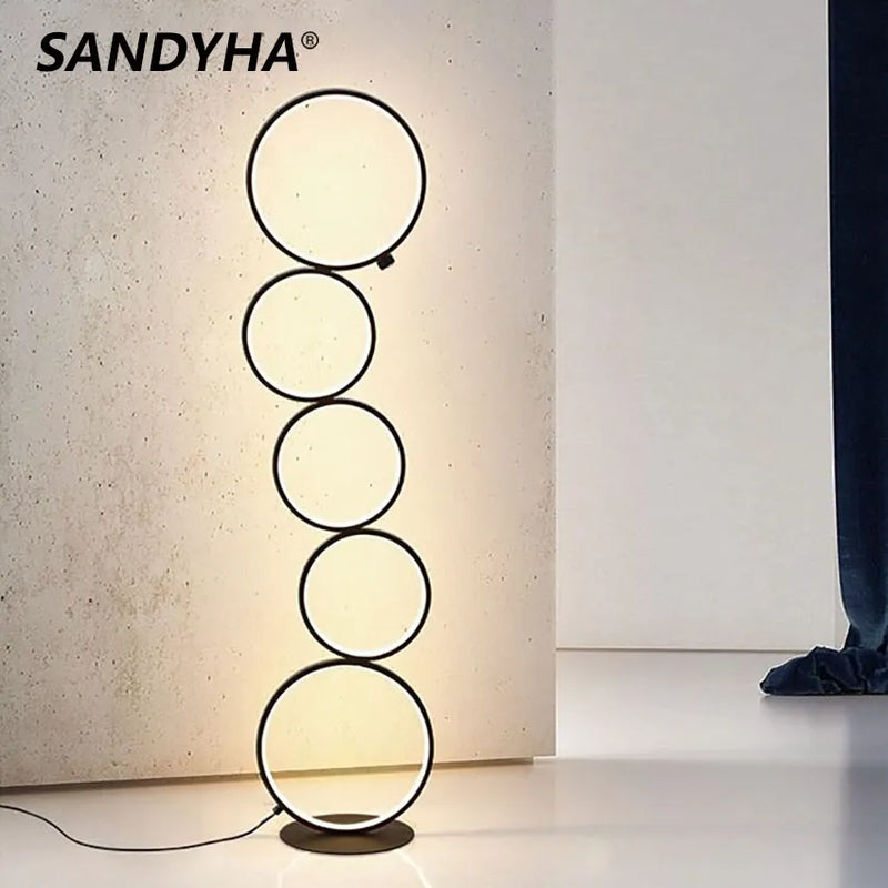 SANDYHA lampadaire LED minimaliste moderne noir blanc contrôle tactile cercle lumières debout salon chambre décor lumière verticale