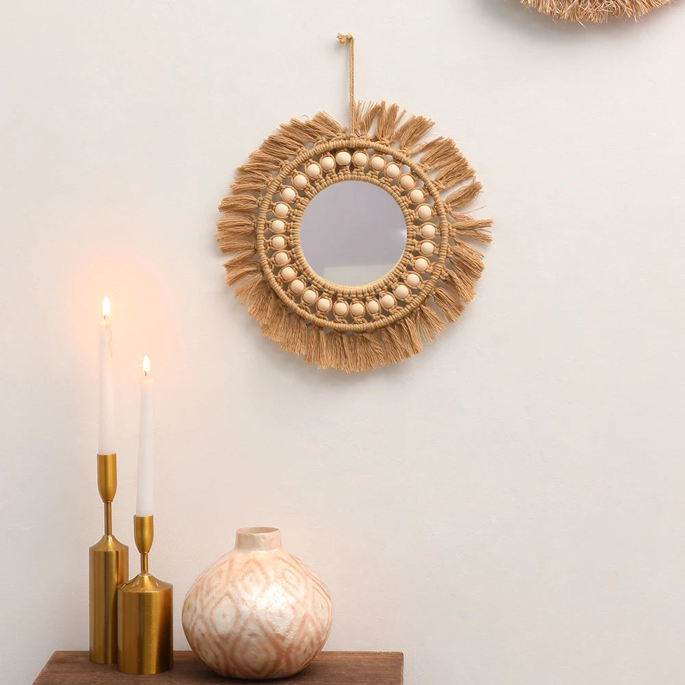 miroirs muraux ronds décoratifs tissés à la main pour la maison - vue 7 sur 8