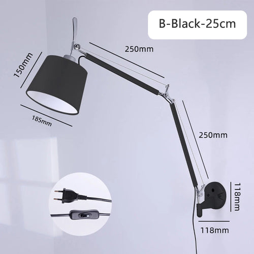 applique murale industrielle nordique pliable avec bras long pivotant - vue 9 sur 11