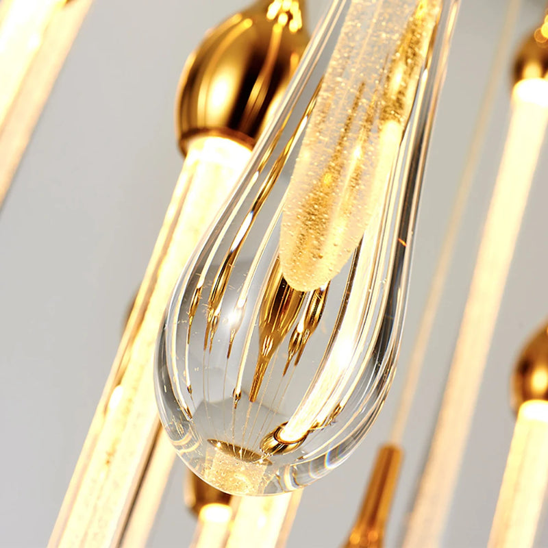 lustre led moderne en cristal pour grand escalier