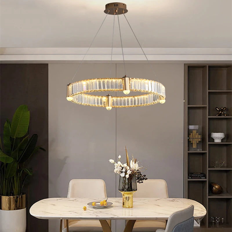 Lustre led anneau rond en cristal design nordique post-moderne - vue 4 sur 11