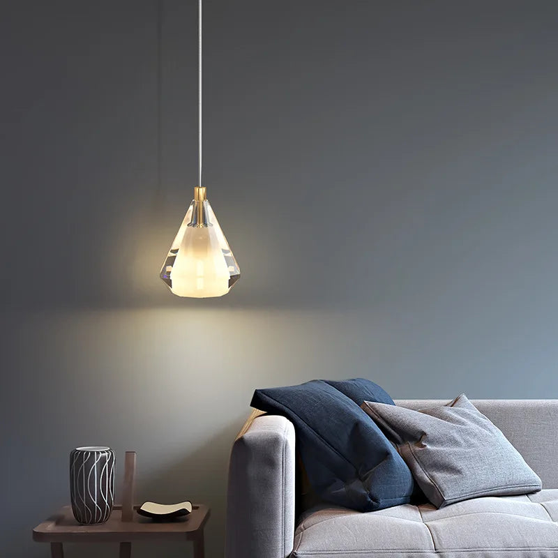 lustre en cristal diamant vintage en cuivre pour éclairage intérieur - vue 4 sur 8