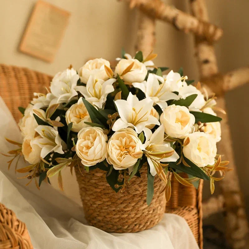 bouquet de pivoines et lys en soie pour saint-valentin