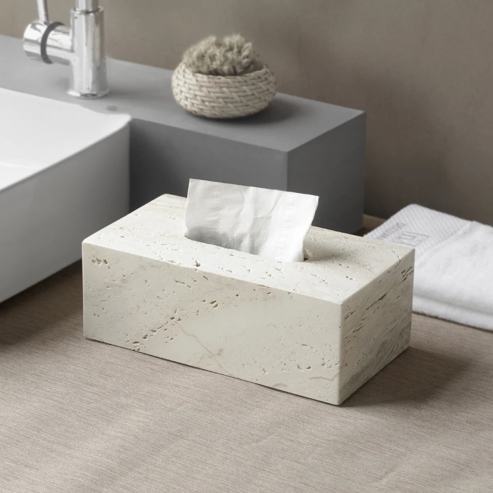 ensemble daccessoires en travertin beige pour salle de bain - vue 5 sur 20