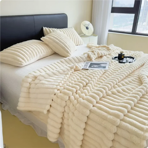 Plaid polaire épais doux style uni pour lit