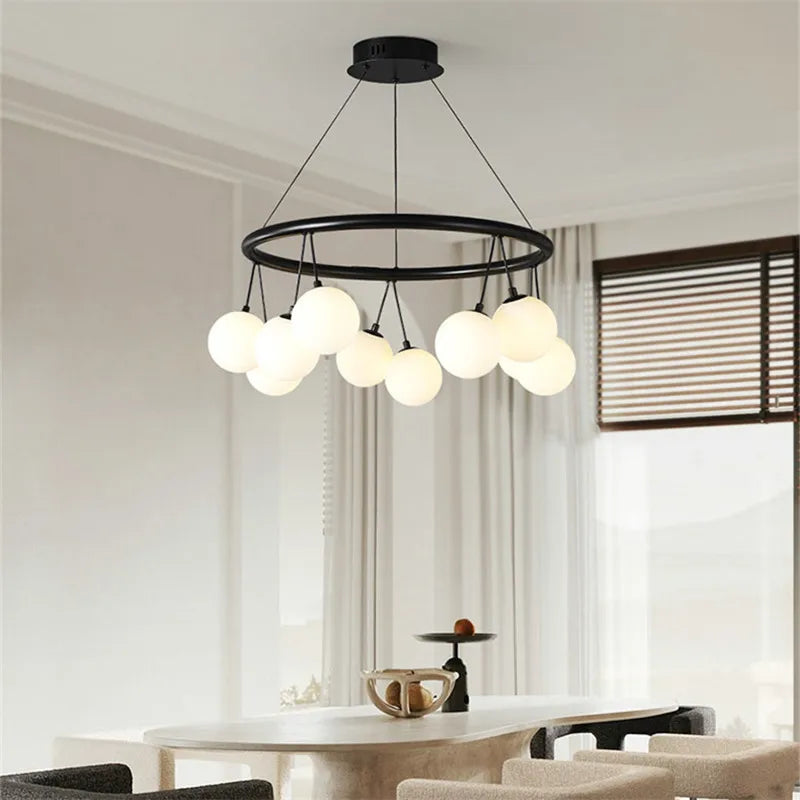 lustre moderne en verre éclairage suspendu réglable design élégant - vue 4 sur 10