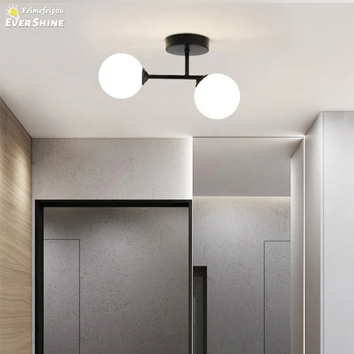 led plafonnier décor intérieur chambre salon couloir boule nordique - vue 2 sur 8