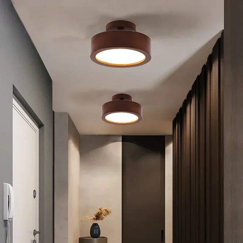 plafonnier led nordique en bois minimaliste rond macaron