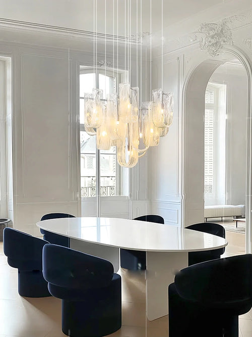 lustre moderne français en verre à brume pour salon - vue 3 sur 8