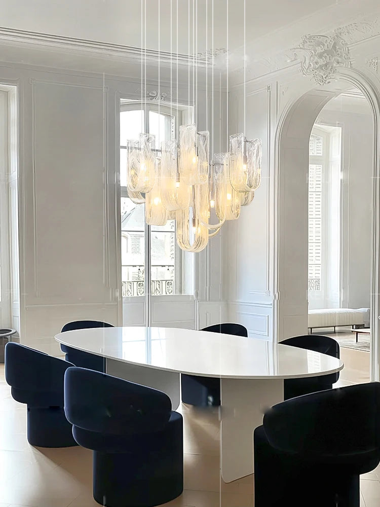 lustre moderne français en verre à brume pour salon - vue 3 sur 8