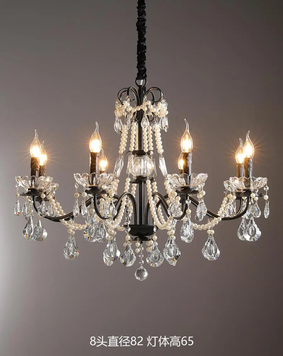 lustre moderne en cristal avec perles et éclairage led - vue 9 sur 10