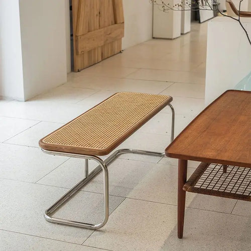 tabouret bas en rotin ancien style japonais pour salon ou entrée - vue 11 sur 11