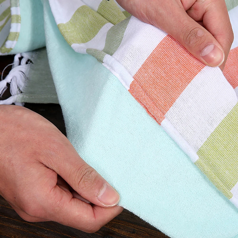 serviette de plage turque coton rayures pompons legere