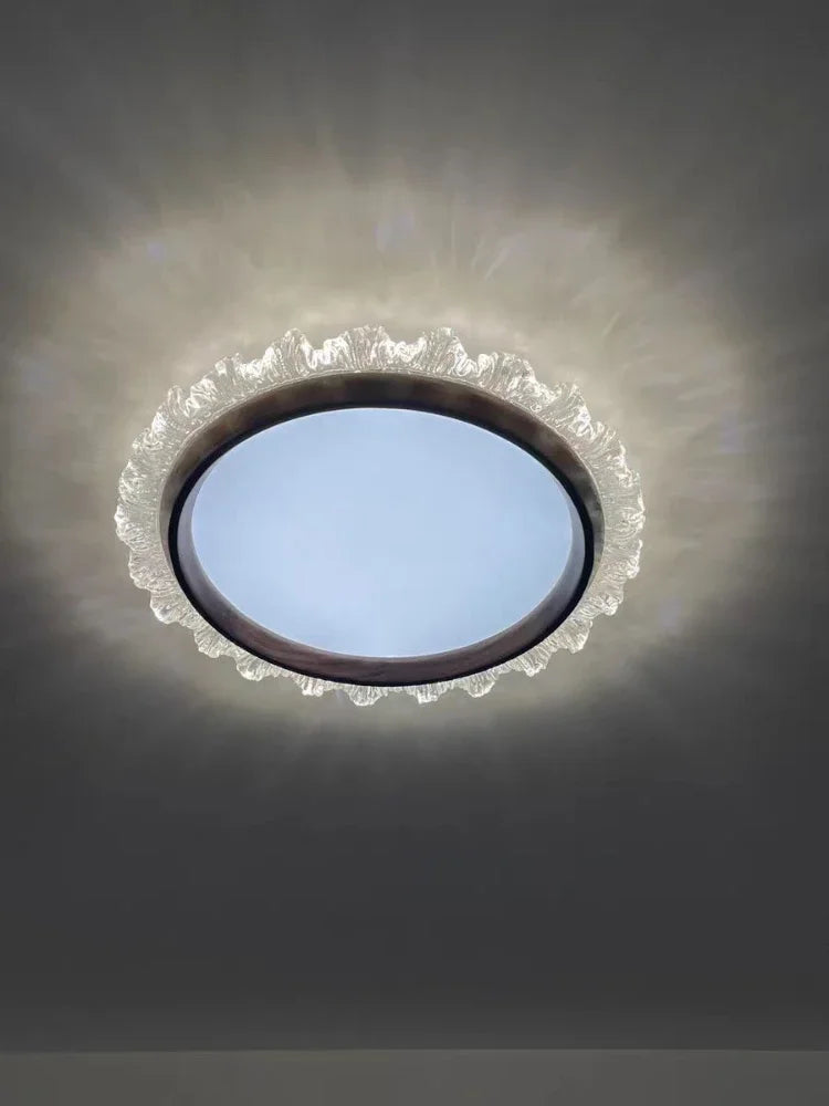 plafonnier en bois rétro forme circulaire et carrée acrylique - vue 4 sur 10