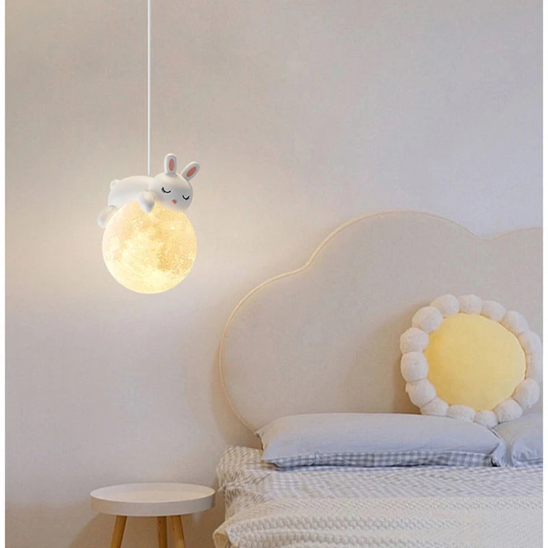 Suspension ours chevet enfant 3d lune lapin blanc veilleuse