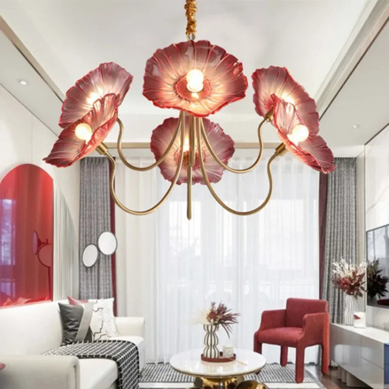 lustre moderne en verre design fleur de lotus lumineux - vue 4 sur 14