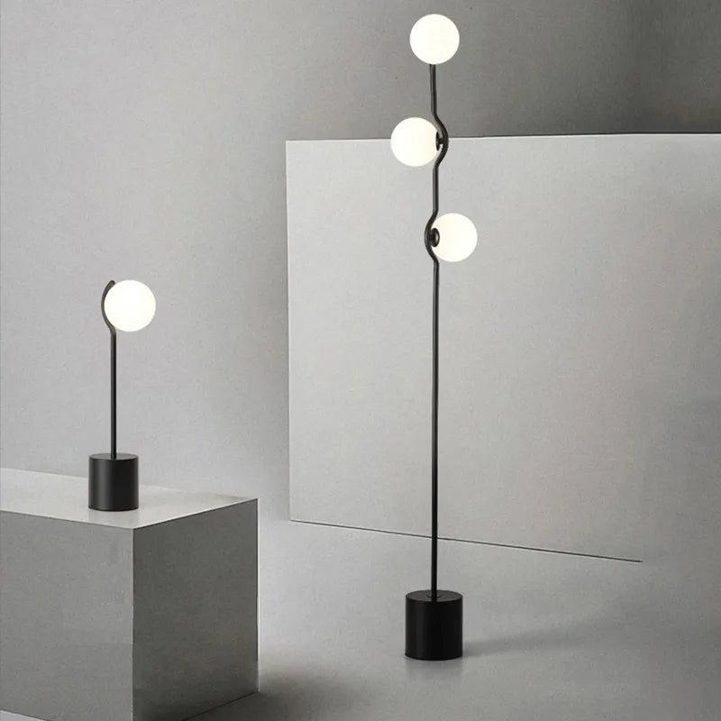 Lampe sol verre haricot magique LED salon minimaliste moderne or noir 3 têtes luminaire.