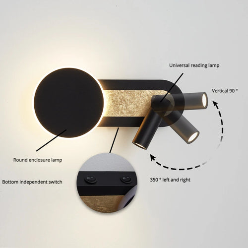 applique murale led nordique moderne rotative 350° avec interrupteur - vue 4 sur 8