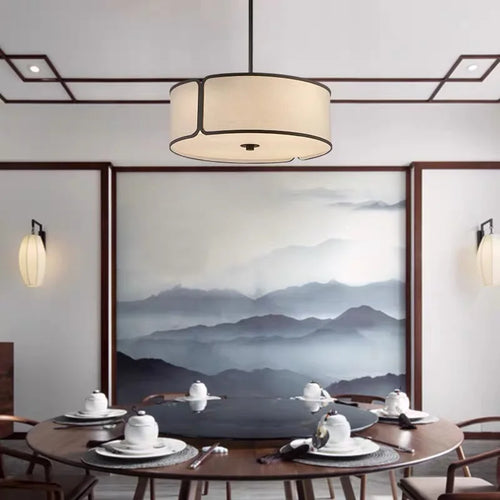 Nouveau Style chinois Zen circulaire tissu lustre moderne rétro Simple salon étude Restaurant boutique décoration suspension
