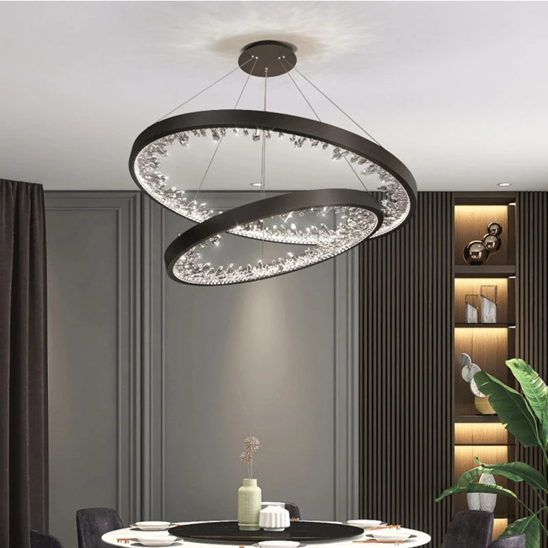 lustre moderne en cristal avec éclairage led pour villa