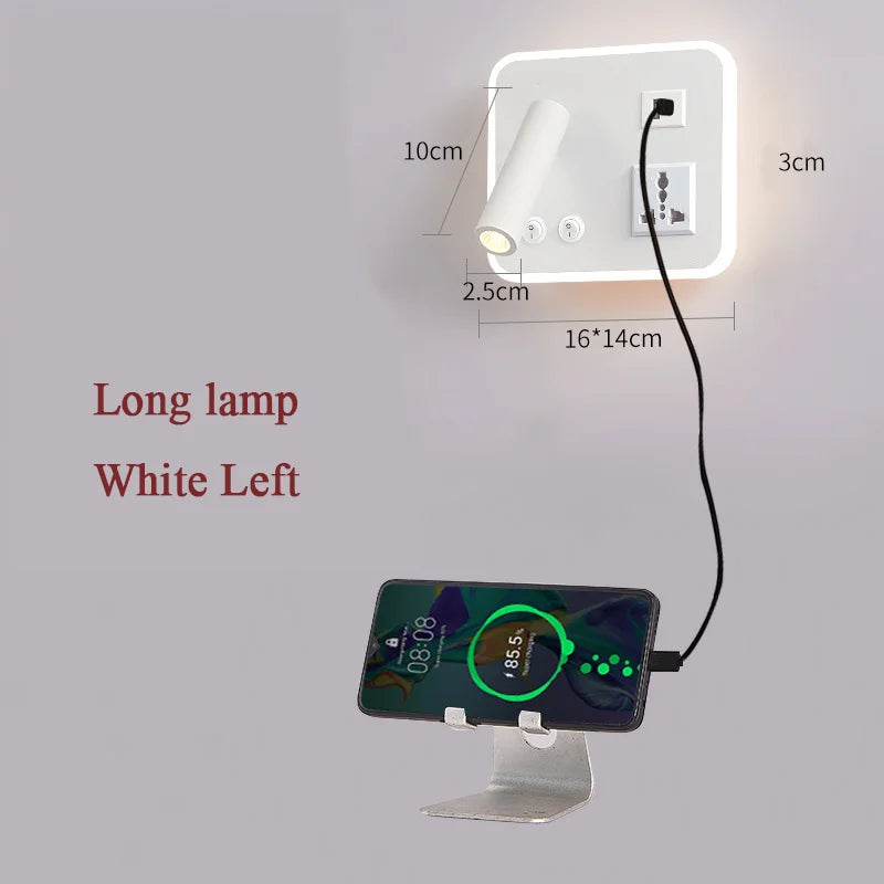 lampe de chevet murale led avec port usb et interrupteur rotatif - vue 12 sur 14